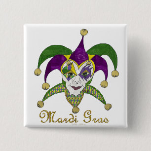 Bunte Mardi Gras Narrenmaske Button