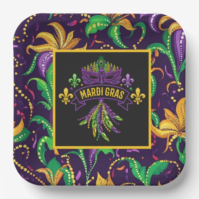 Bunte Mardi Gras-Papierplatte Pappteller (Vorderseite)