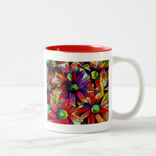 Bunte Margeriten-Stroh-Wildblumen-Kunst Zweifarbige Tasse