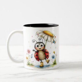 Bunte Marienkäfer-Keramik-Kaffeetasse im Vintage-S Zweifarbige Tasse