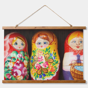 Bunte Matrjoschka-Puppen Wandteppich Mit Holzrahmen