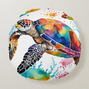 Bunte Meeresschildkröten-Kunst Rundes Kissen