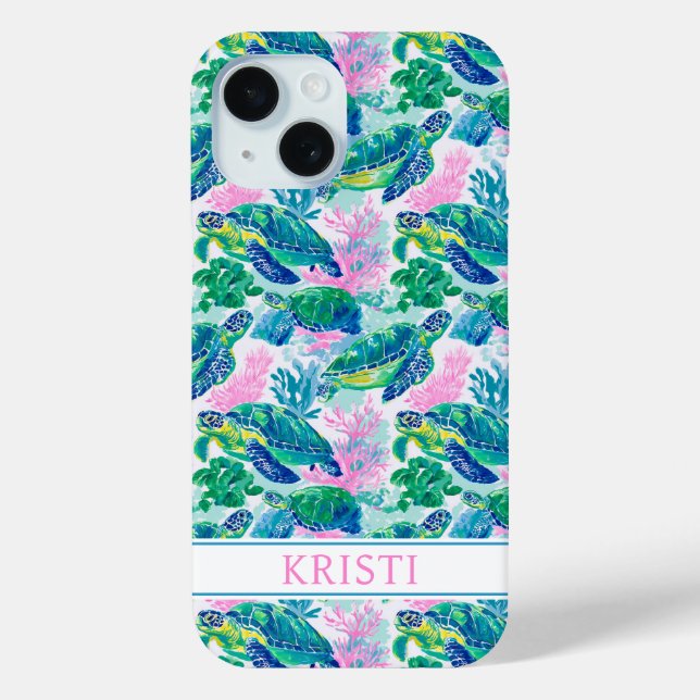 Bunte Meeresschildkröten Monogramm Case-Mate iPhone Hülle (Rückseite)