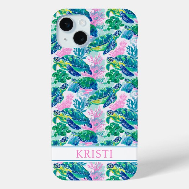 Bunte Meeresschildkröten Monogramm Case-Mate iPhone Hülle (Rückseite)
