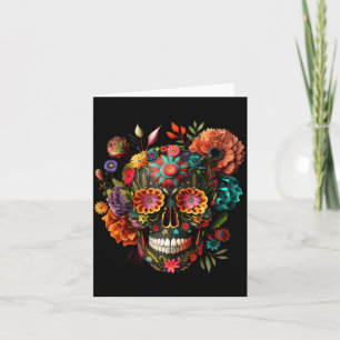 Bunte mexikanische Totenkopfmuster Blumen Hallowee Karte