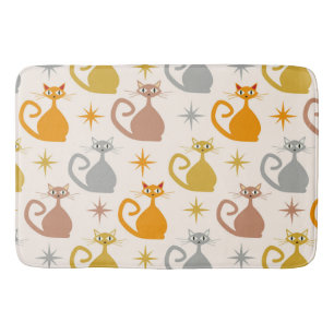 Bunte Mid Century Atomic Katzen mit Sternenexplosi Badematte