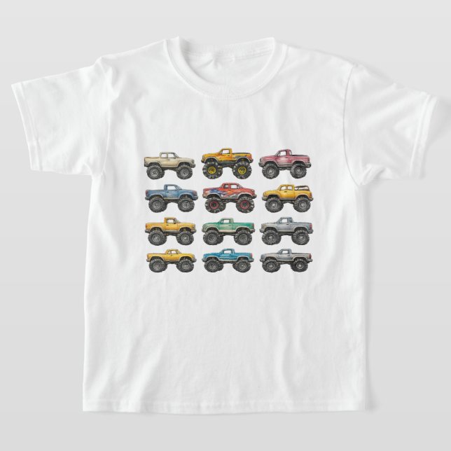 Bunte Monster Trucks Grid Kinder T-Shirt (Ablage )