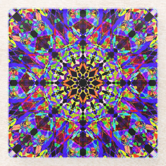 Bunte Mosaik-Mandala Glasuntersetzer (Vorderseite)