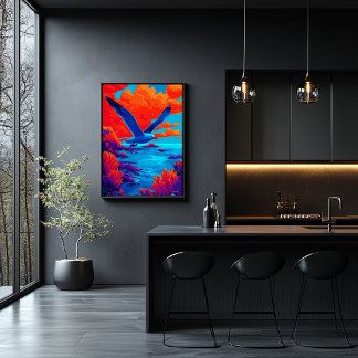 Bunte Möwenflug über lebendiger Küste Poster