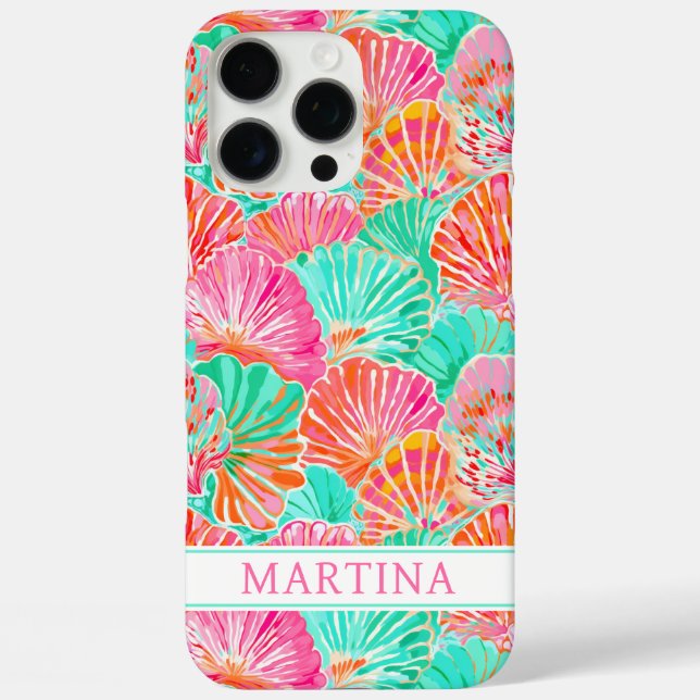 Bunte Muscheln Monogramm iPhone 16 Pro Max Hülle (Rückseite)
