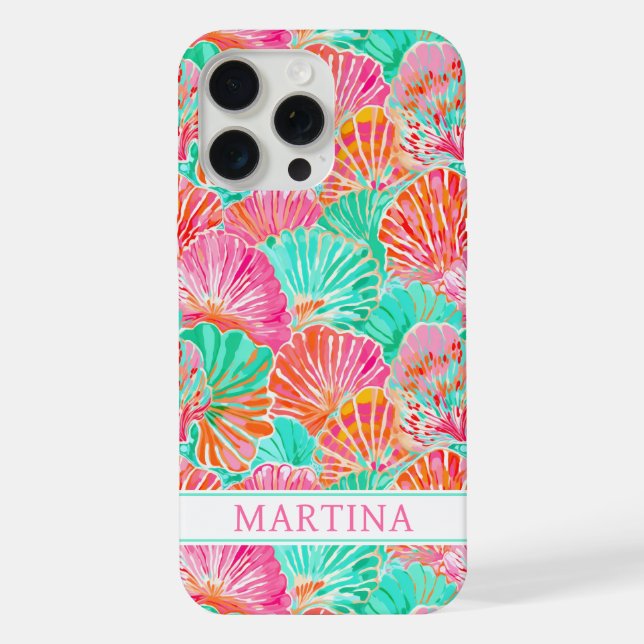 Bunte Muscheln Monogrammiert  iPhone 15 Pro Max Hülle (Rückseite)