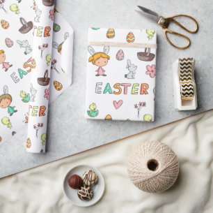 Bunte Muster-Hasen Ostern Kinder Geschenkpapier