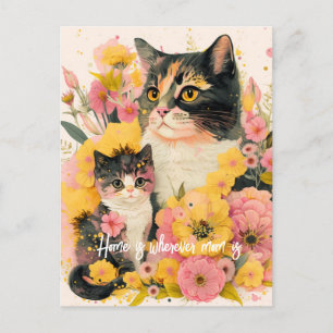 Bunte Mutterkatze und Kätzchen Postkarte für Mama