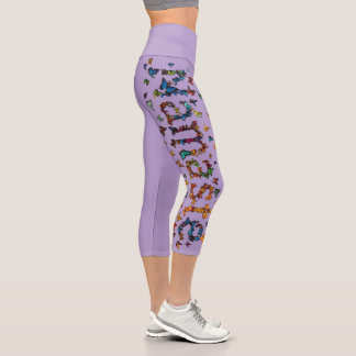 Bunte Namaste Schmetterlinge Lavendel Yoga Fitness Capri Leggings