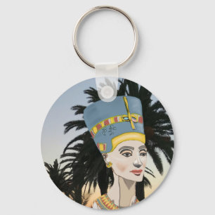 Bunte Nefertiti-Porträt und Palmen Schlüsselanhänger