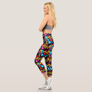 Bunte Neon-Graffiti-Hip-Hop- Street-Art Capri Leggings