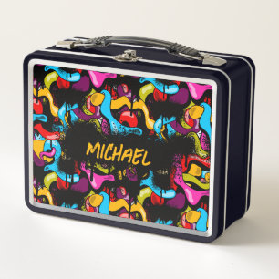 Bunte Neon-Graffiti-Hip-Hop- Street-Art-Kinder Metall Brotdose
