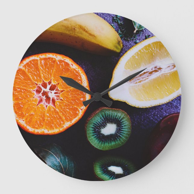 bunte Obstsorten Große Wanduhr (Vorderseite)