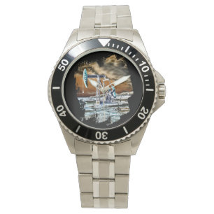 Bunte Ölquelle pumpende "Pumpjack" Einheits-Uhr Armbanduhr