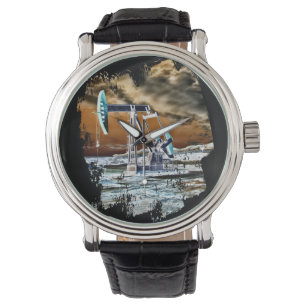 Bunte Ölquelle pumpende "Pumpjack" Einheits-Uhr Armbanduhr