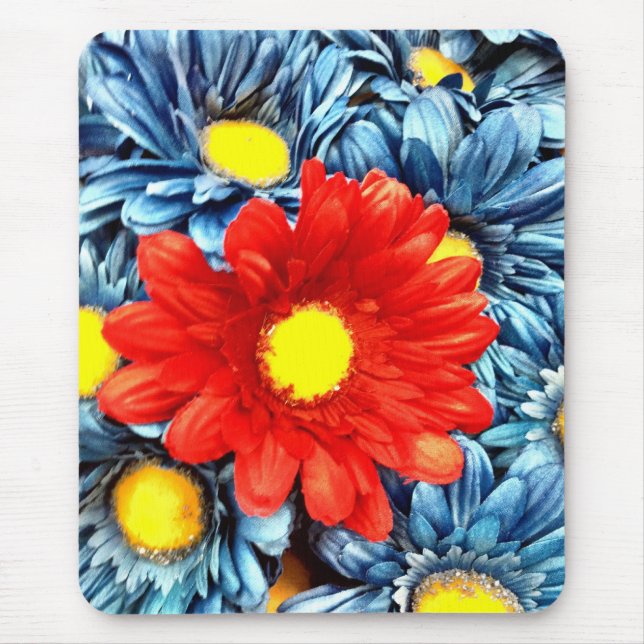 Bunte orange Rot blaue Gerber Gänseblümchen-Blumen Mousepad (Vorne)