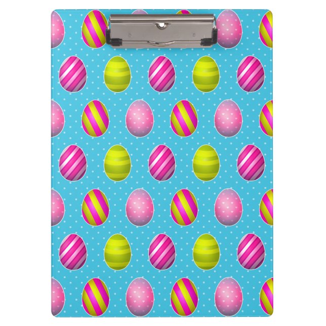 Bunte Ostereier auf Tupfen-Hintergrund Klemmbrett (Vorderseite)