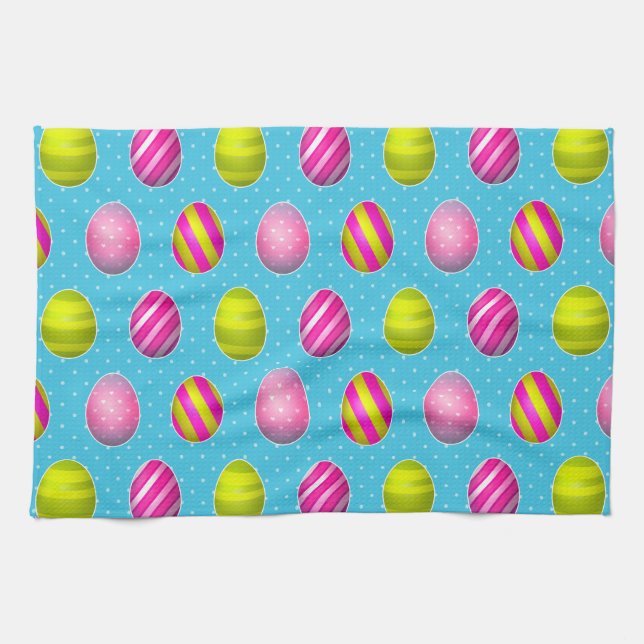 Bunte Ostereier auf Tupfen-Hintergrund Küchentuch (Horizontal)