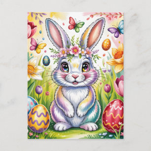Bunte Osterhasen-Illustration mit Krone  Postkarte