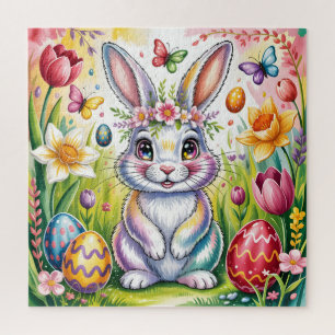 Bunte Osterhasenillustration mit Krone 