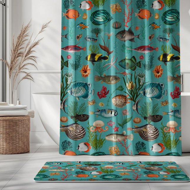 Bunte Ozeanien-Fische auf Türkis Hintergrund Duschvorhang (Von Creator hochgeladen)
