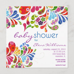 bunte Paisley-Babydusche Einladung