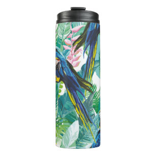bunte Papageien und exotische Blume Thermosbecher