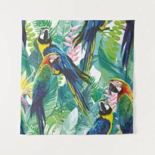bunte Papageien und exotische Blume Wandteppich