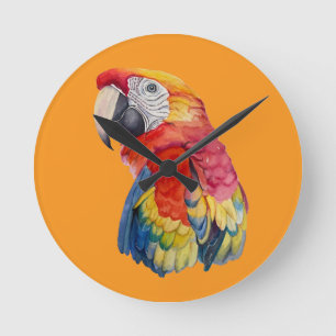 Bunte Papageien-Wasserfarben-Illustration Runde Wanduhr