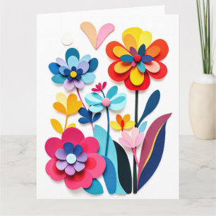 Bunte Papierschnittblumen Fröhliche Botanik Karte