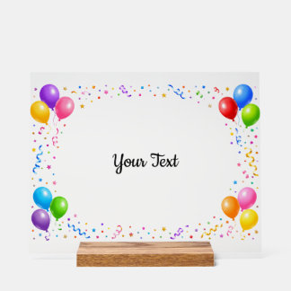 Bunte Party Ballons Konfetti Rahmen Design Acrylschild