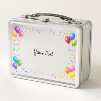 Bunte Party Ballons Konfetti Rahmen Design Metall Brotdose
