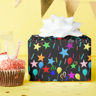 Bunte Party-Ballons und Sterne Geschenkpapier