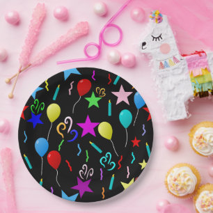 Bunte Party-Ballons und Sterne Pappteller