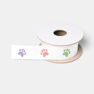 Bunte Pastell-Hund-Tier-Pfotenabdrücke Satinband