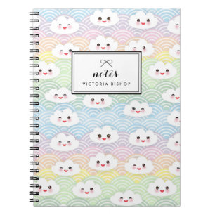 Bunte Pastell-Kawaii-Wolken Muster Personalisiert Notizblock