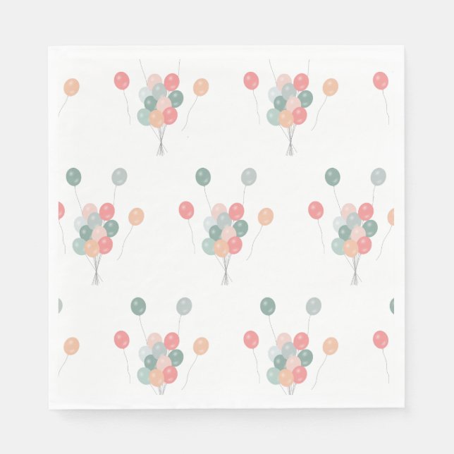 Bunte Pastell Party Balloons Serviette (Vorderseite)