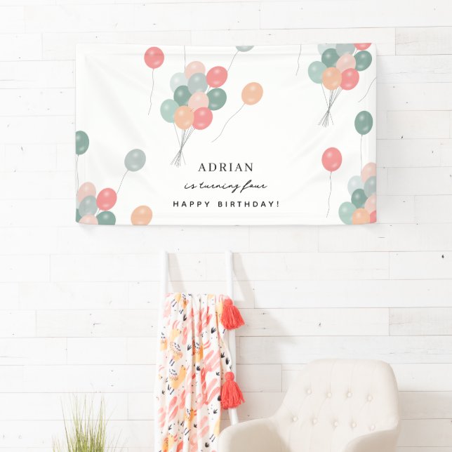 Bunte Pastelle Geburtstagsparty Balloons Moderne Banner (Insitu)