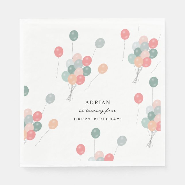 Bunte Pastelle Geburtstagsparty Balloons Moderne Serviette (Vorderseite)