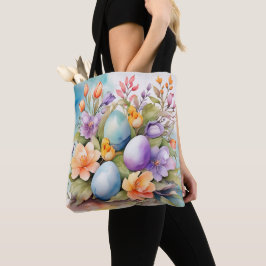 BUNTE PASTELLFARBENE OSTERNBLUMEN UND EIER TASCHE
