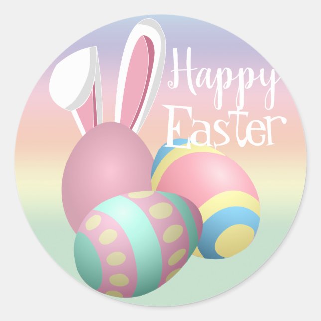 Bunte Pastellhäschen-Ohren fröhliche OSTERN Runder Aufkleber (Vorderseite)