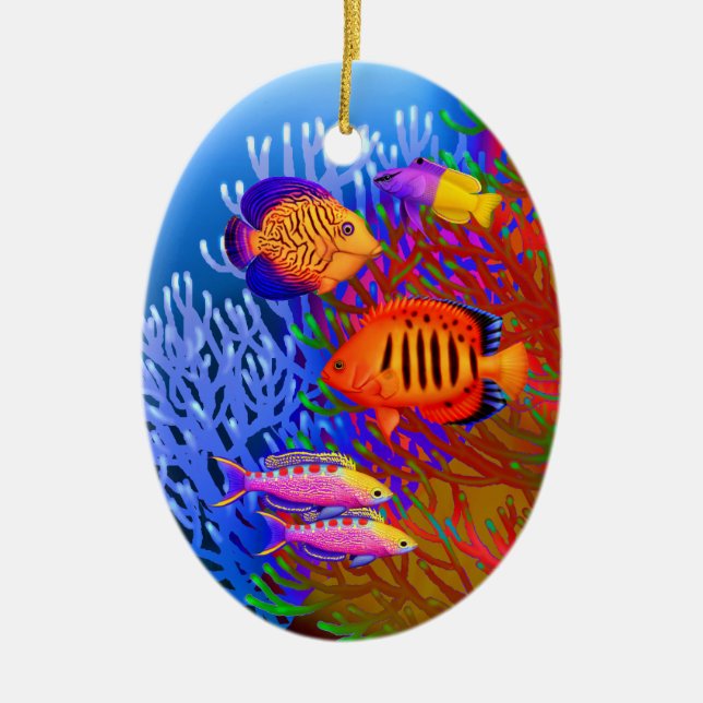 Bunte pazifische Riff-Fisch-Verzierung Keramikornament (Vorne)