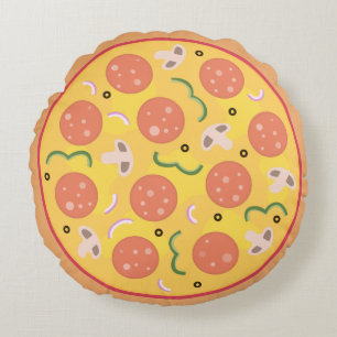 Bunte Pepperoni-Pizza-Liebhaber Rundes Kissen