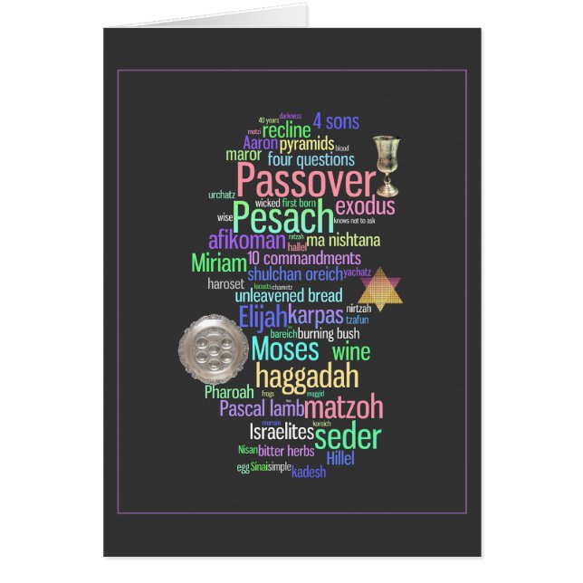 Bunte Pesach Wort-und Symbol-Karte (Vorne)