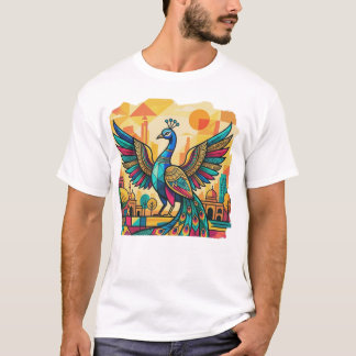 Bunte Pfauen Kunst | Indische Pfauen Illustration T-Shirt